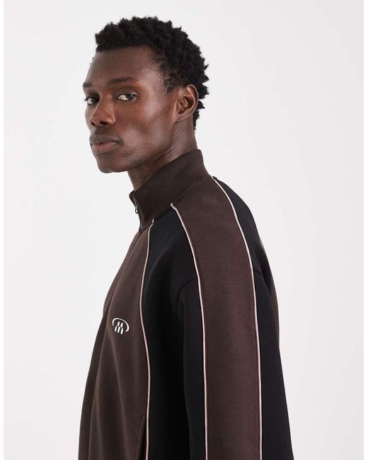 ASOS Black Relaxed Track Jacket With Cut & Sew Panels And Print for men