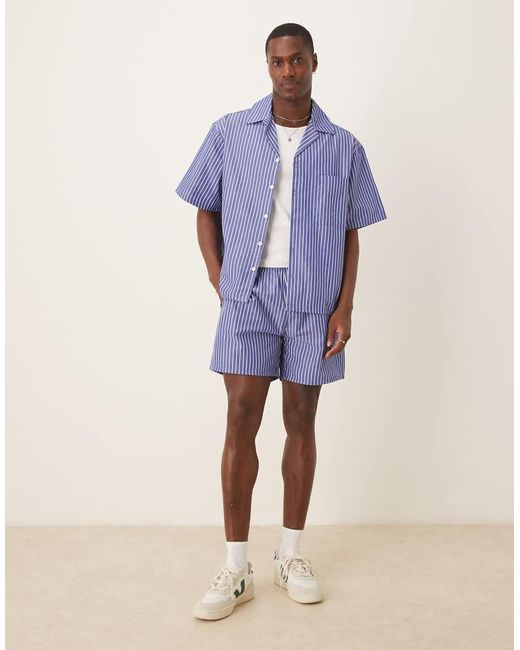 ASOS Rechte Oversized Gestreept Overhemd Met Reverskraag in het Blue voor heren