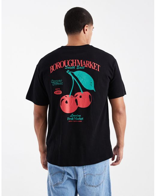 Jack & Jones Black Oversized T-shirt With Borough Market Print for men