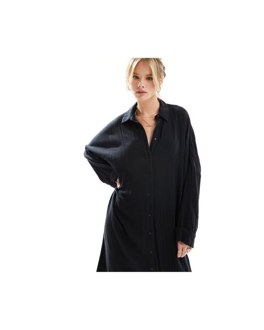 ASOS Black Double Cloth Maxi Shirt Dress