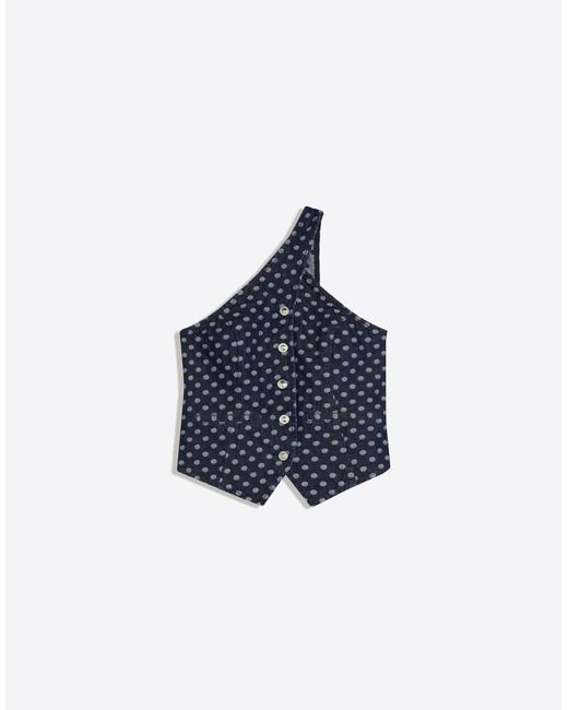 Bershka Blue Asymmetric Polka Dot Denim Top