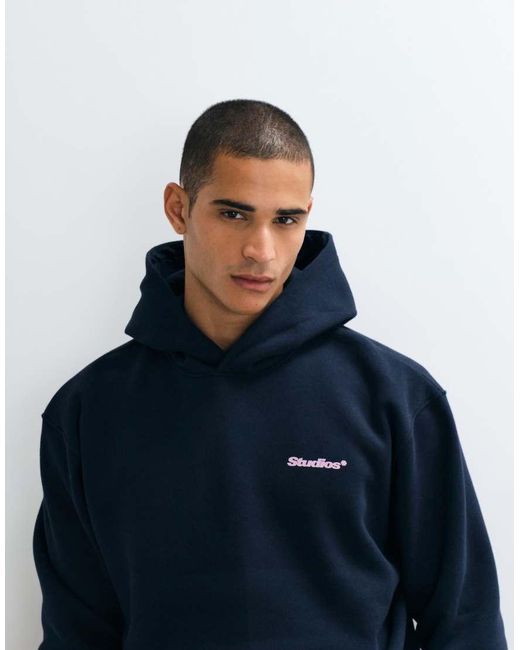 ASOS Blue Relaxed Hood With Front And Back Pigment Print for men