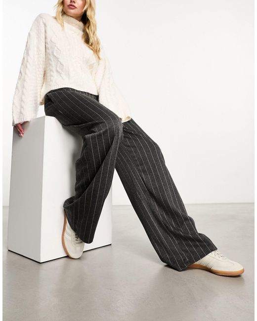 Mango Gray Elasticated Waist Stripe Trouser