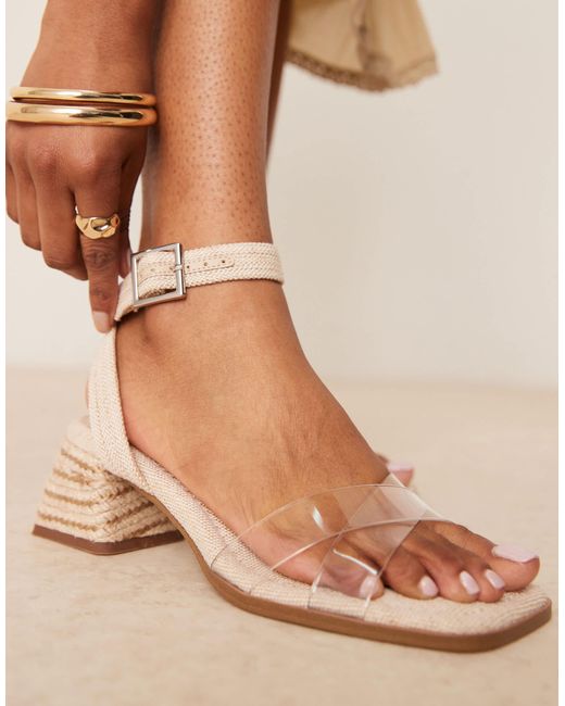 Asos Design Wide Fit Brown Hopefully Block Heeled Mid Sandals