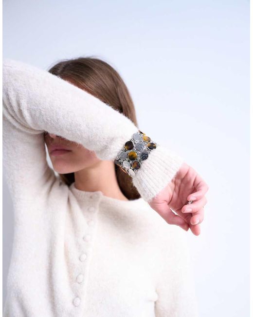 TOPSHOP White Knit Covered Buttons Cardigan
