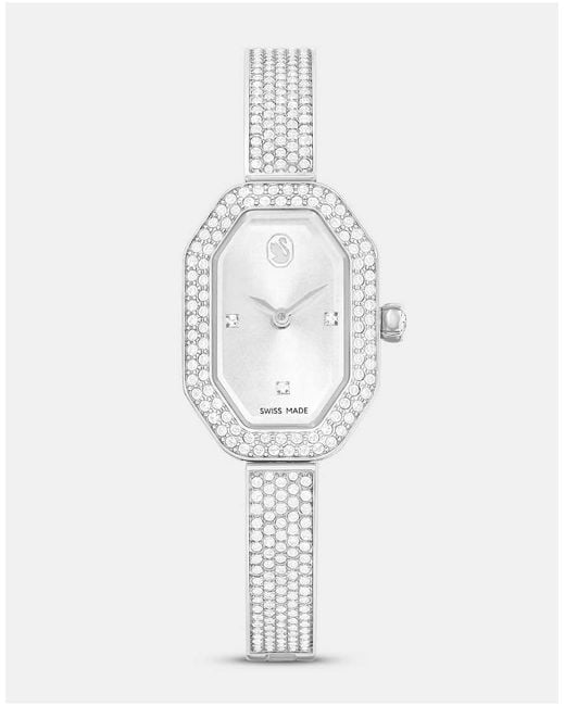 Swarovski White Dextera Bangle Watch, Swiss Made, Metal Bracelet, Tone, Stainless Steel
