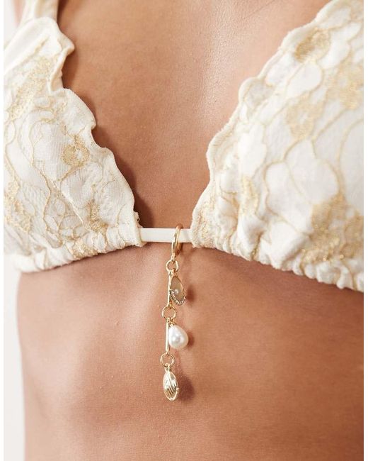 South Beach Natural Glitter Lace Triangle Bikini Top