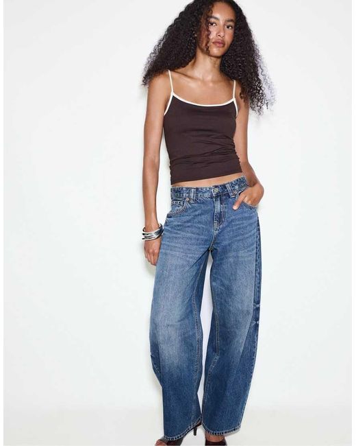 Stradivarius Blue Polyamide Spaghetti Strap Top