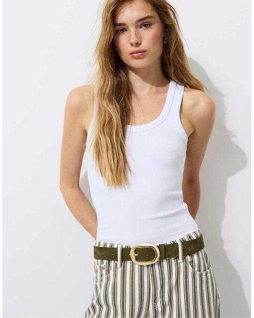 Stradivarius White Oval Buckle Belt