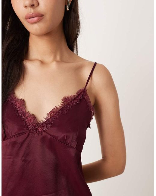 ASOS Purple Satin Lace Trim Asym Hem Cami Top
