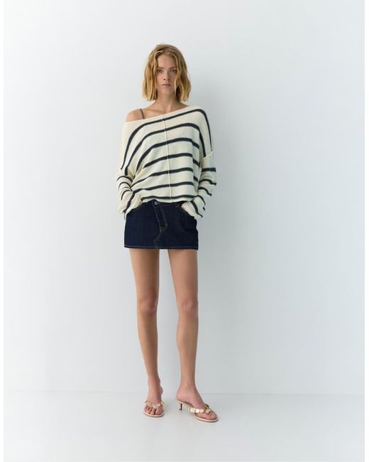 Pull&Bear White Striped Jumper With Seam Detail