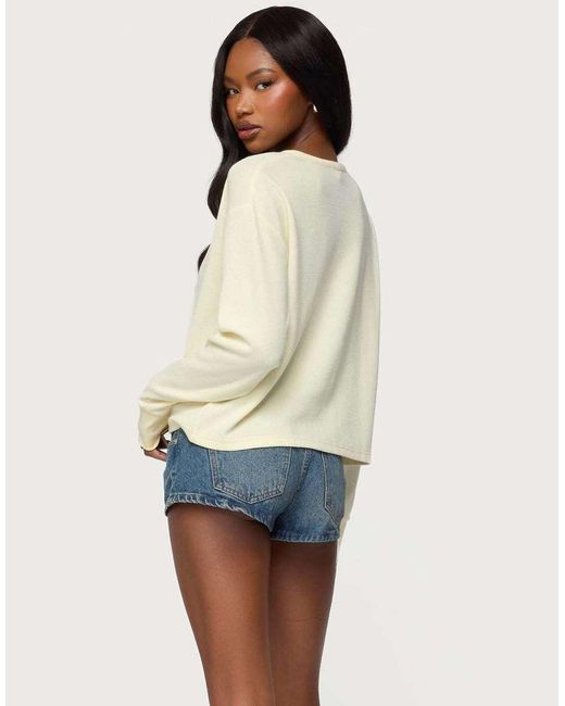 Edikted Natural Deni Long Sleeve Henley Waffle Top