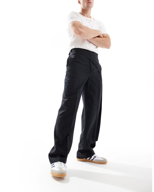 Lined Pocket Wide Leg Pin Striped Pants