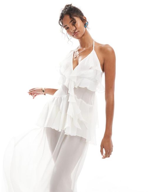 Miss Selfridge White Beach Ruffle Chiffon Maxi Dress