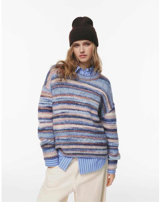 Pull&Bear Blue Striped Knit Sweater