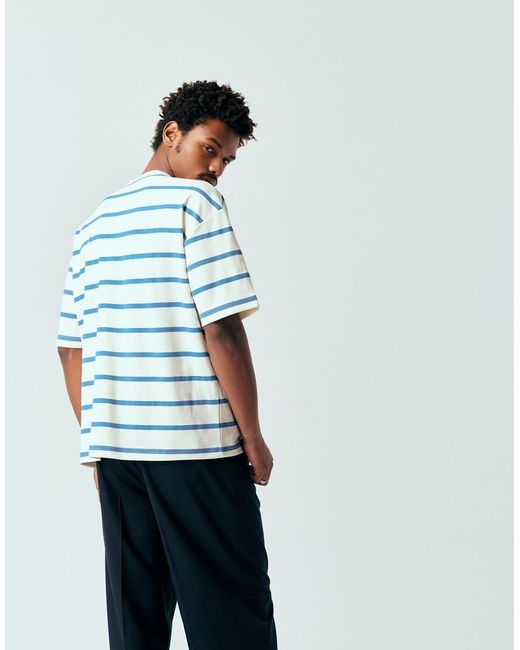 ASOS White Breathemaxtm Heavyweight Oversized T-shirt With Blue Stripes for men