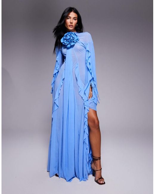 small blue dress Goddiva Short Sleeve Wrap Mini Dress main image 1