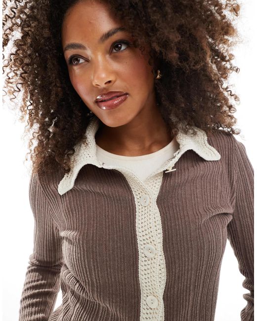 ASOS Multicolor Knitted Cardigan With Contrast Crochet Collar