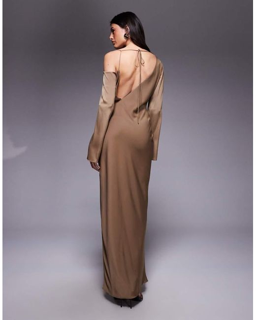 ASOS Brown Asos Design Tall Asymmetric Neckline Tie Back Midi Dress