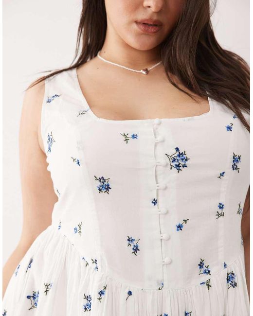 Nobody's Child Gray Cotton Rich Embroidered Milkmaid Midi Dress