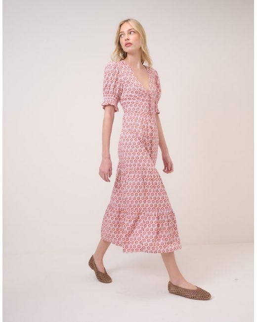 Nobody's Child Pink Floral Puff Sleeve Lia Midi Dress