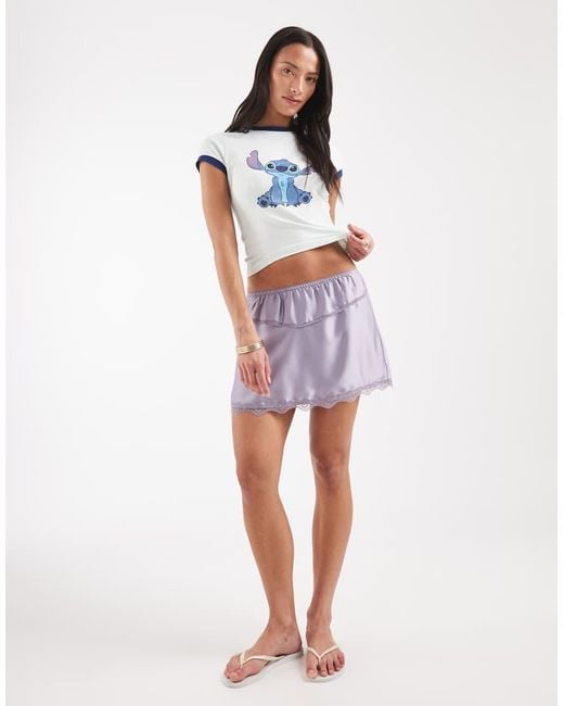 ASOS White Disney Ringer Baby Tee With Stitch Print