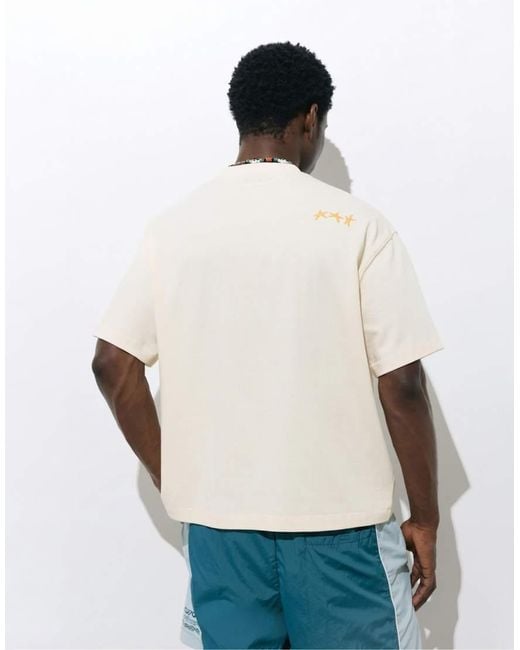 Pull&Bear White Embroidered Star T-shirt for men