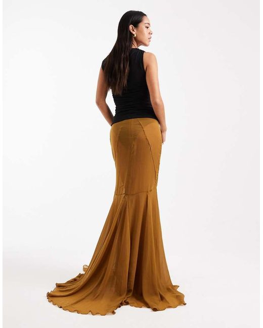 ASOS Brown Chiffon Maxi Skirt With Train