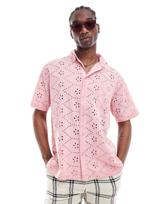 Camicia A Maniche Corte da Uomo di Reclaimed vintage in Rosa Lyst