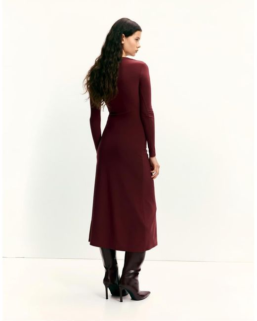 Pull&Bear Red Soft Draped Midi Dress
