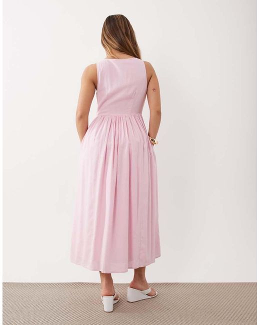 Nobody's Child Petite Pink Cora Cotton Bodice Detail Sleeveless Midi Dress
