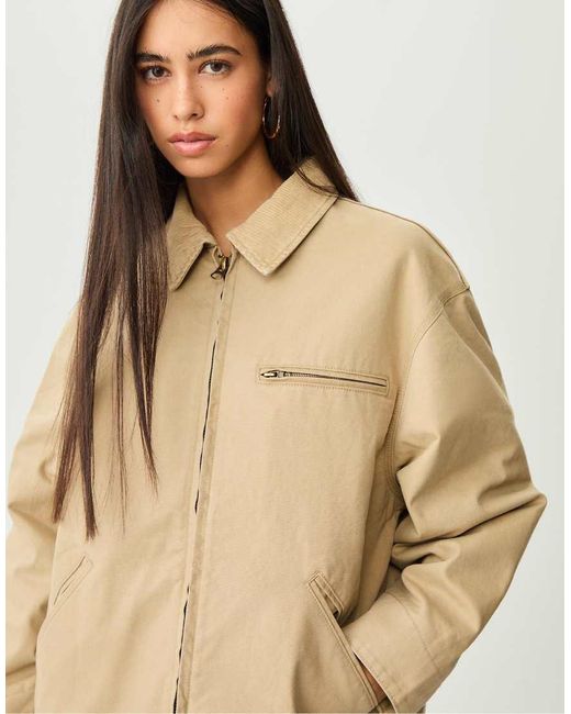 Stradivarius Natural Jacket With Pockets And A Contrast Collar