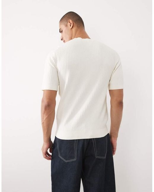 SELECTED White Viscose Blend Knit Structured T-shirt for men