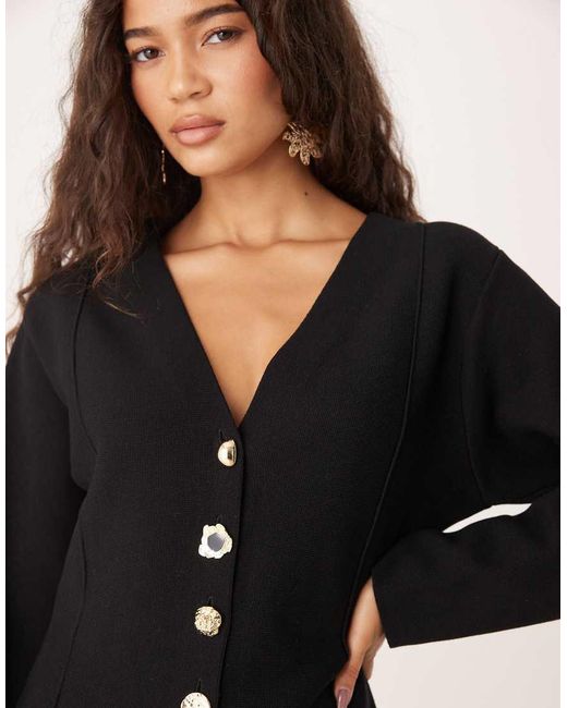 Mango Black Cotton Mix Compact Knit Cardigan With Gold Buttons