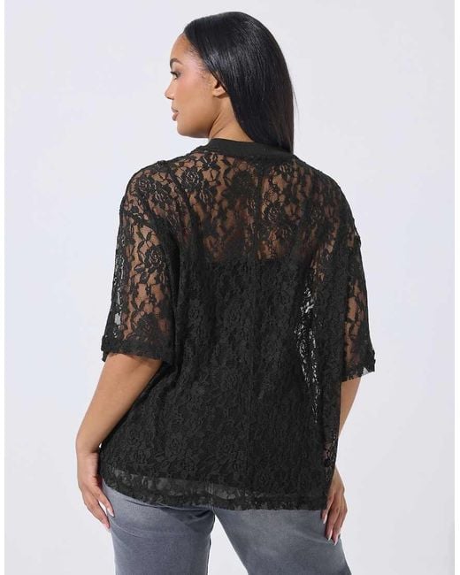 Yours Clothing Gray Lace T-Shirt
