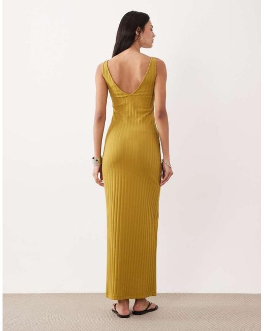 ASOS Metallic Wide Rib Sleeveless V Neck Midi Dress