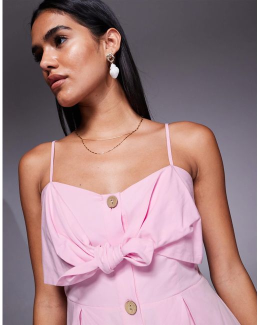 River Island Pink Midi Bow Button Up Dress