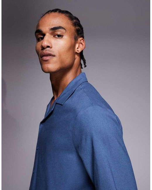 South Beach Blue Long Sleeve Linen Shirt for men