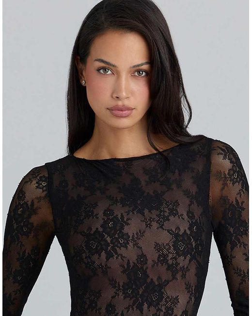 House Of Cb Black Sapphira Lace Asymmetric Maxi Dress