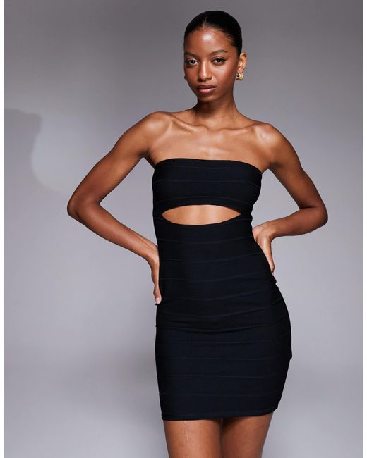 Exclusivité - - robe bandeau courte style bandage à découpe - noir Kaiia en coloris Red