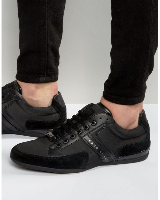 BOSS Green Leather By Hugo Boss Spacit Trainers in Black for Men | Lyst UK