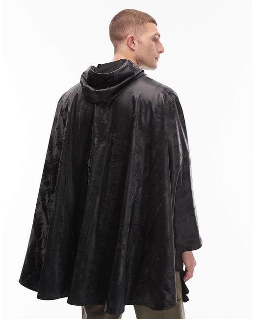 Rains Black Waterproof Longline Cape Style Jacket for men