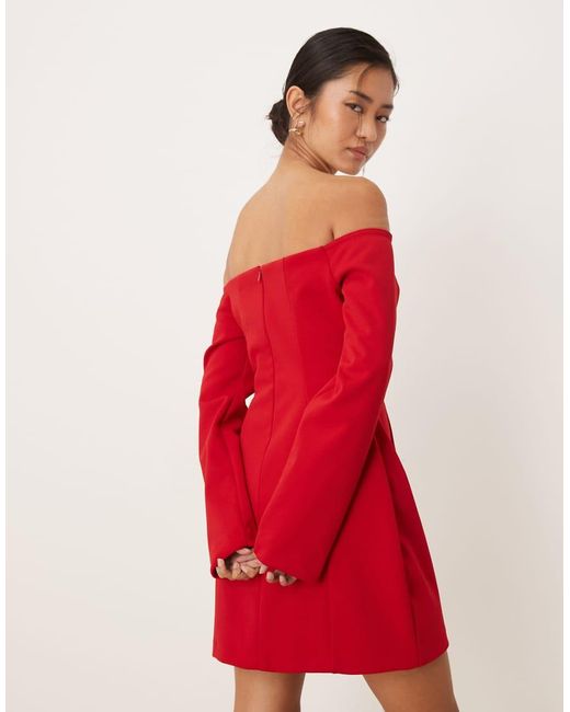 ASOS Red Seam Bardot Waited Mini Dress