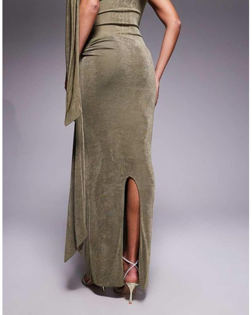 Wanderdoll Gray Noa Premium Textured Slinky Drape Tie Side Maxi Skirt