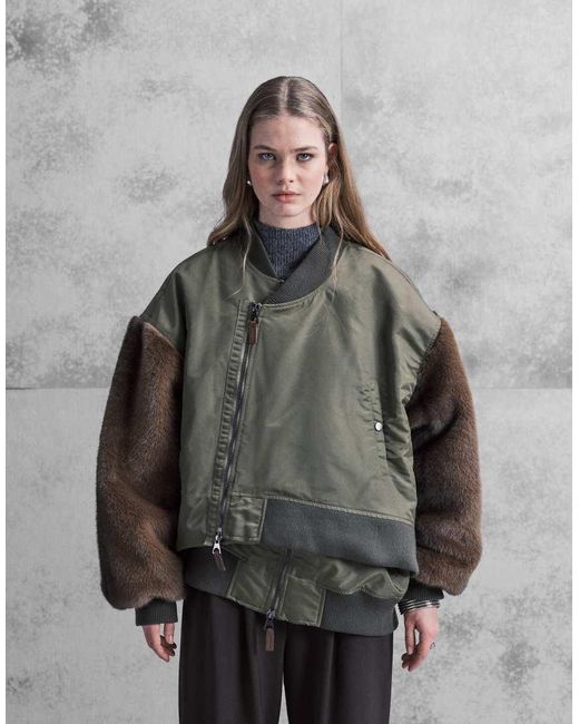 ASOS Gray Decon Faux Fur Sleeve Bomber Jacket