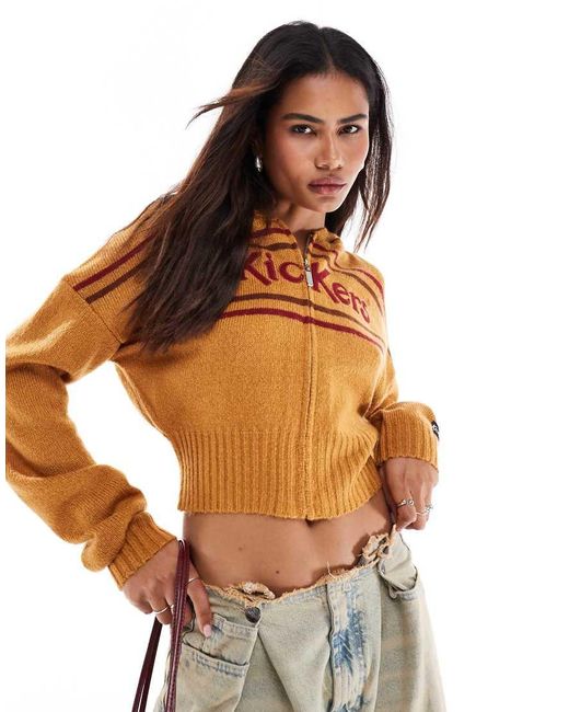 Kickers Metallic Cropped Fluffy Hoodie With Applique Logo