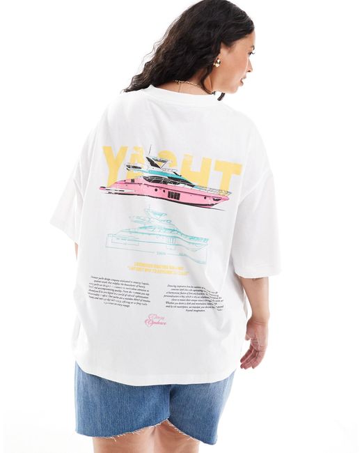 Asos design curve - t-shirt coupe boyfriend avec imprimé yacht au dos ASOS en coloris White