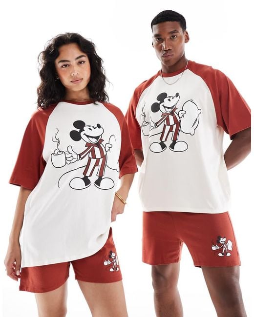 ASOS Red Disney Mickey Mouse Raglan Short Pyjama Set for men