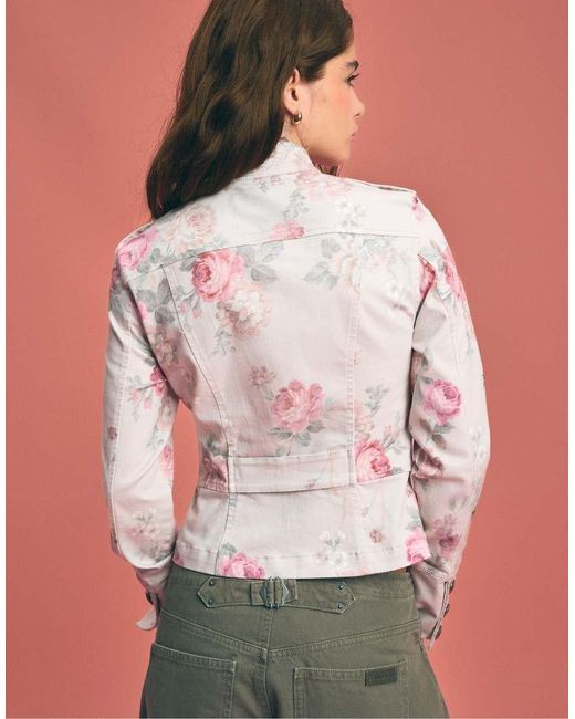 Stradivarius White Floral Print Buttoned Jacket