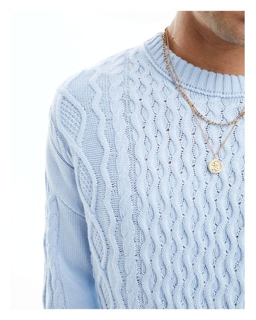 ASOS Blue Oversized Slouchy Cable Knit Jumper for men